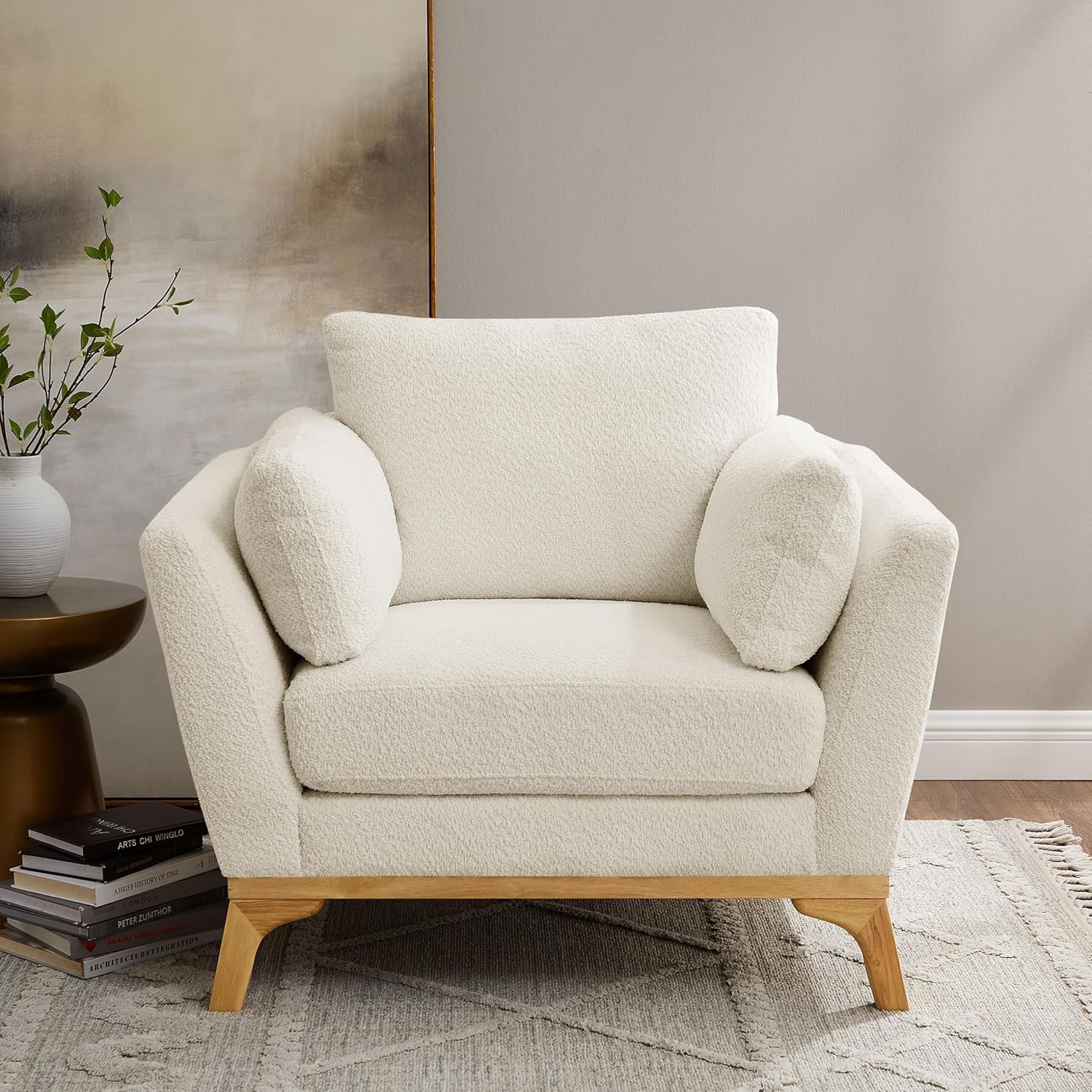 Large-Sized Accent Chair, Thick Cushion Bedroom Reading Chair, Comfortable Living Room Single Sofa