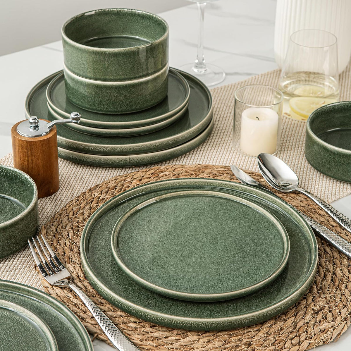 AmorArc Ceramic Dinnerware Sets, Handmade Reactive Glaze Stoneware Plates and Bowls Sets,Highly