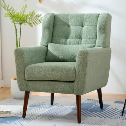 Accent Chair Set of 2, Upholstered Armchair with Pillow, Teddy Single Sofa Chair with Lounge Seat
