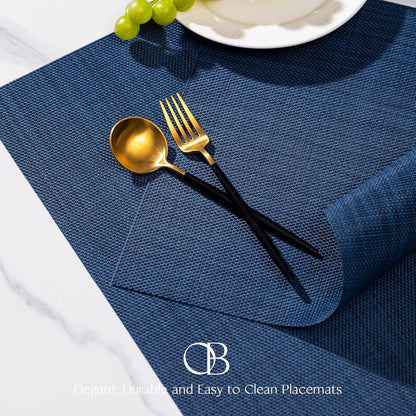 Placemats Set of 6 - Easy Clean Woven Vinyl Placemats for Dining Table, Indoor/Outdoor Place Mats