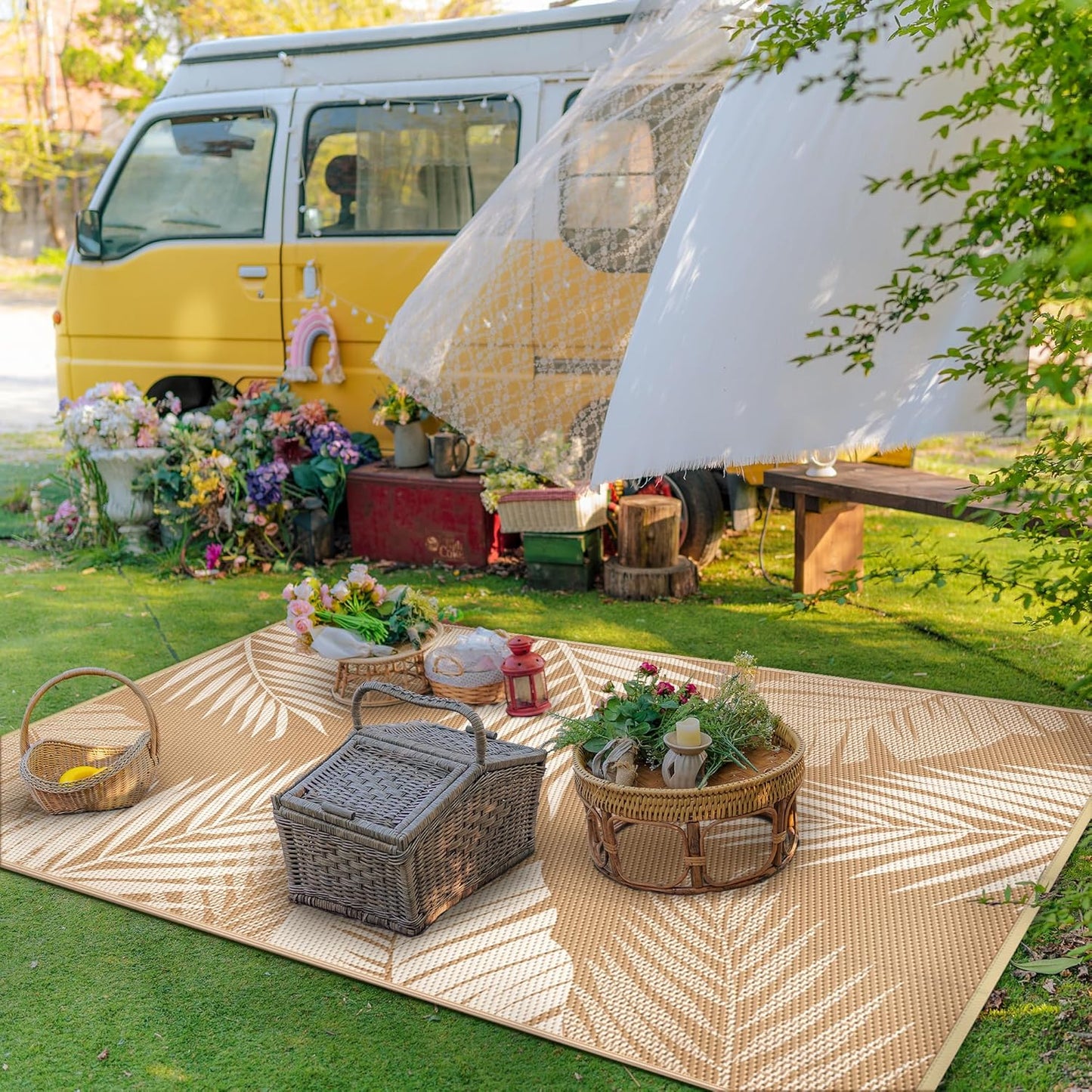 GENIMO Outdoor Rug 5' x 8' Waterproof for Patios Clearance, Reversible, Plastic Straw Camping Rug