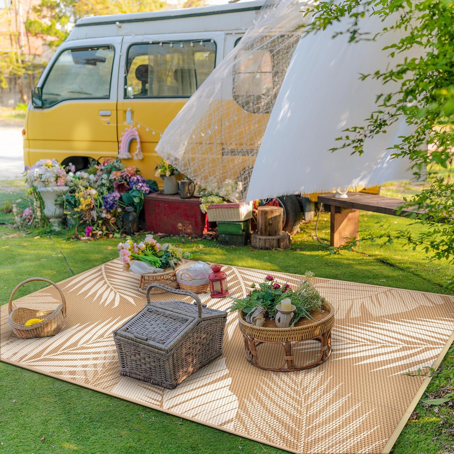 GENIMO Outdoor Rug 8' x 10' Waterproof for Patios Clearance, Reversible Outdoor Plastic Straw