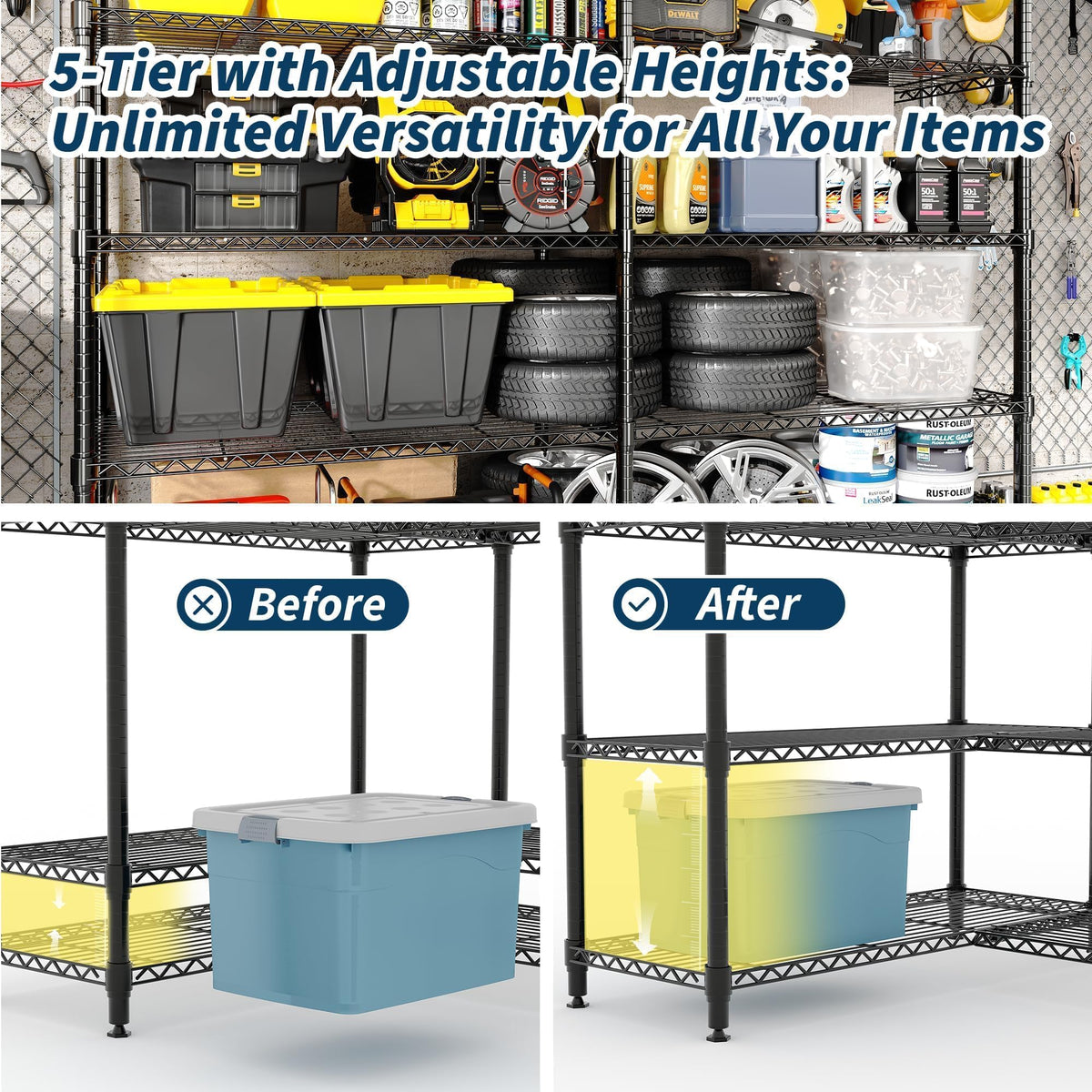 Garvee 71" Wide Storage Shelves Metal Shelving Units 5 Tier, 1325LBS