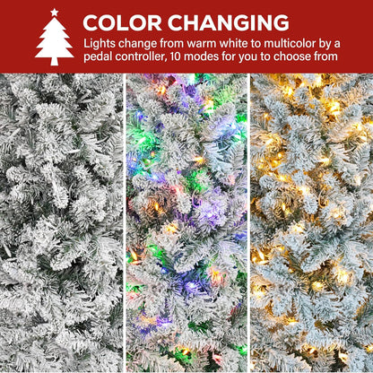 Hykolity 6 ft Prelit Snow Flocked Pencil Slim Christmas Tree, 544 PVC Branch Tips, 200 Color