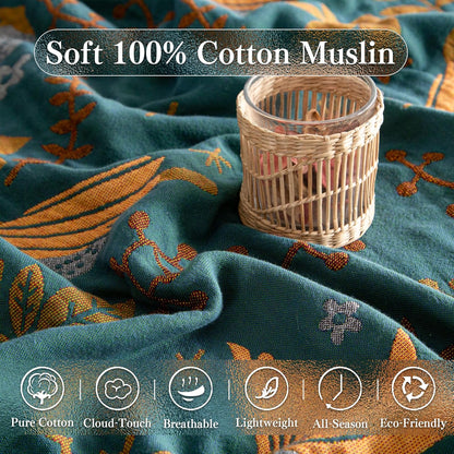 Boho Throw Blanket Queen Size, Oversized Soft Cozy Cotton Muslin Quilt Blanket for Bed Decor, Bird