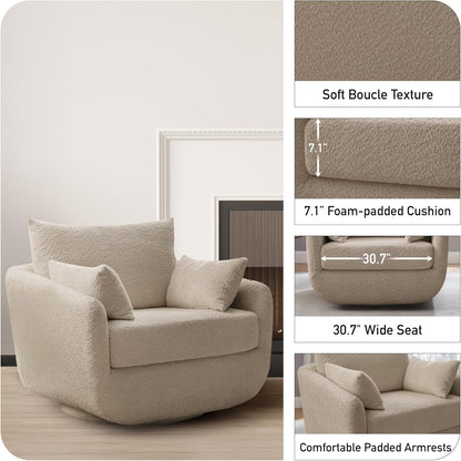 360° Swivel Accent Armchair, 39.3" Oversized, Sherpa Boucle Fabric Sofa Chair with Removable Back &