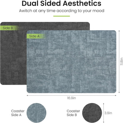 Faux Leather Dual Sided Placemats Set of 4, Square Non-Slip Heat Resistant Placemats with Coaster