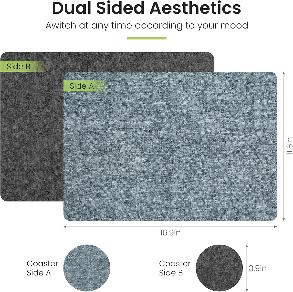 Faux Leather Dual Sided Placemats Set of 6, Square Non-Slip Heat Resistant Placemats with Coaster