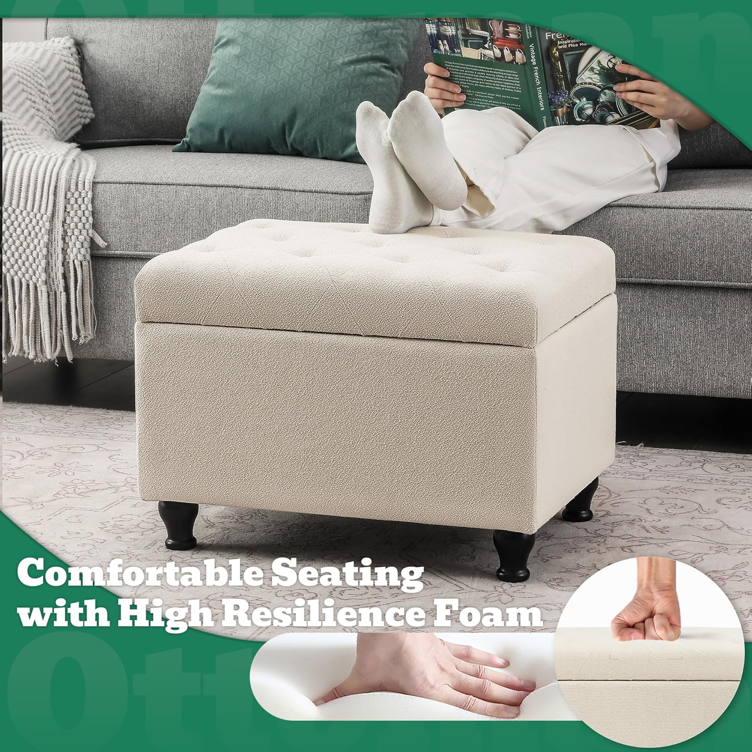Ottoman with Storage 24'' Storage Ottomans Fabric Ottoman Footstools Small Upholstered Foot Rest