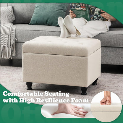 Ottoman with Storage 24'' Storage Ottomans Fabric Ottoman Footstools Small Upholstered Foot Rest