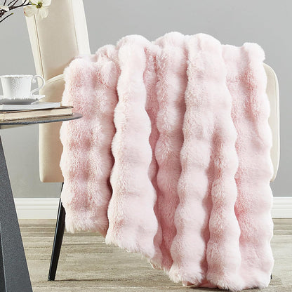 DREAMNINE Large Soft Thick Fuzzy Bubble Faux Rabbit Fur Bed Blanket Queen Size - 80" x 90", Big