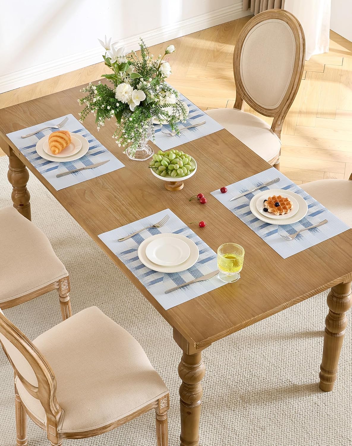 Leetaltree Geometric Print Blue Placemats Set of 6 - Heat Resistant Non-Slip Place mats for Dining