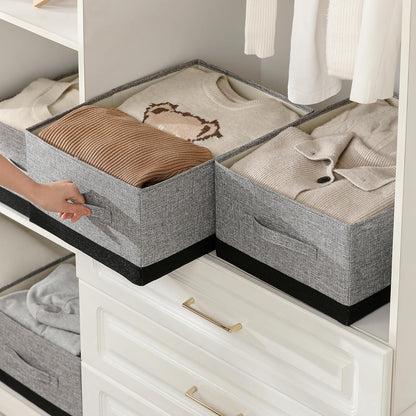Linen Folding Storage Bins, 3 Pack Large Storage Baskets, Washable, Clothing Storage Bins with