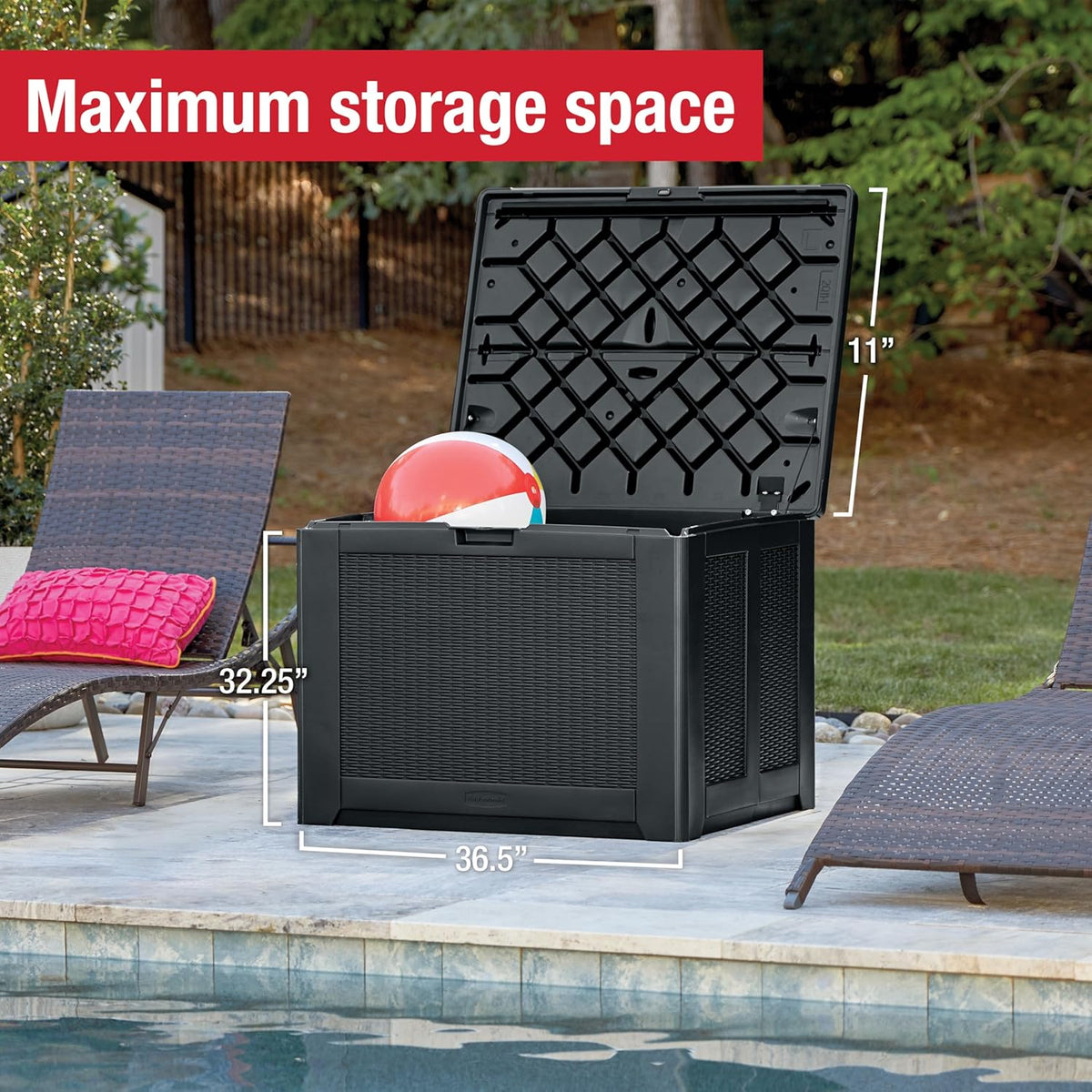 Rubbermaid Medium Resin Outdoor Storage Deck Box (74 Gal), Weather Resistant, Black, Deck