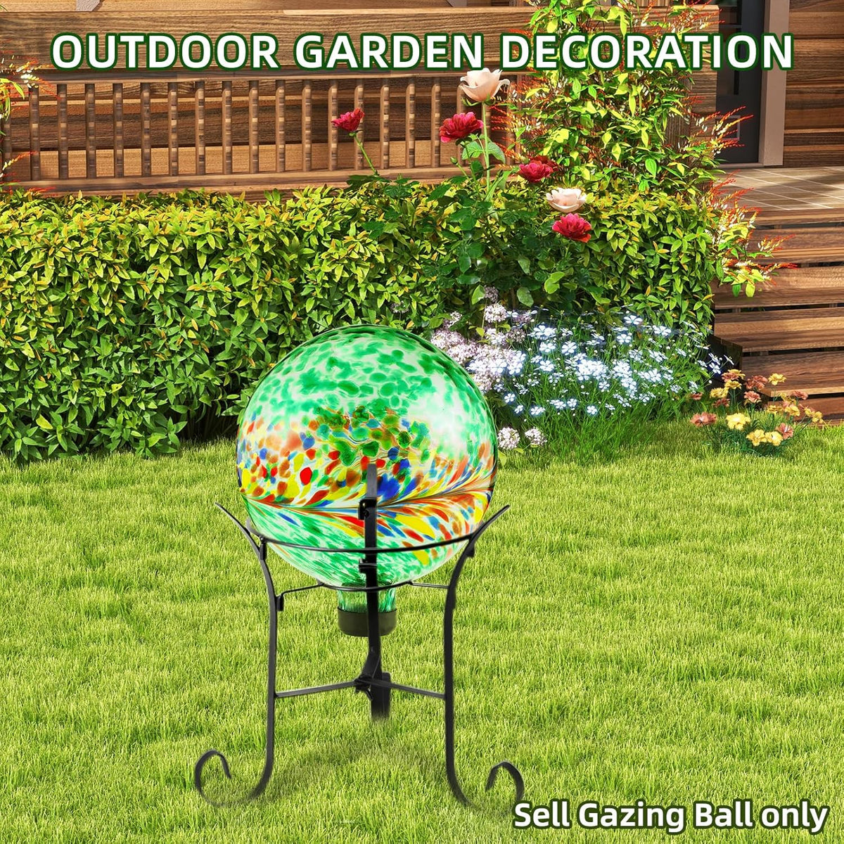 VOREEN 10-Inch Glass Gazing Ball, Outdoor Gazing Globe, Reflective Ball Yard Decoration for Homes