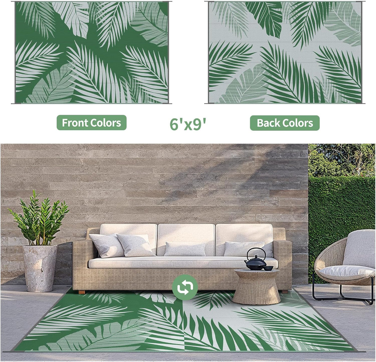 GENIMO Outdoor Rug 6' x 9' Waterproof for Patios Clearance, Reversible Plastic Straw Camping