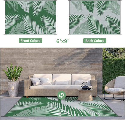 GENIMO Outdoor Rug 6' x 9' Waterproof for Patios Clearance, Reversible Plastic Straw Camping