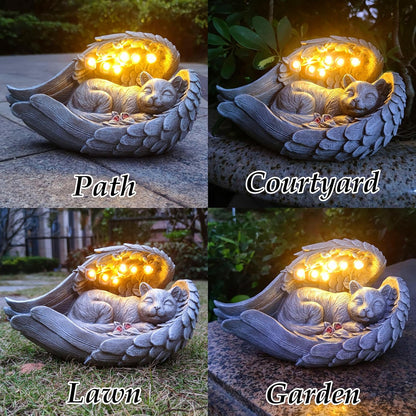 Solar Cat Garden Statues Outdoor Décor-Cat Figurines Solar LED Light Lawn Ornaments - Yard