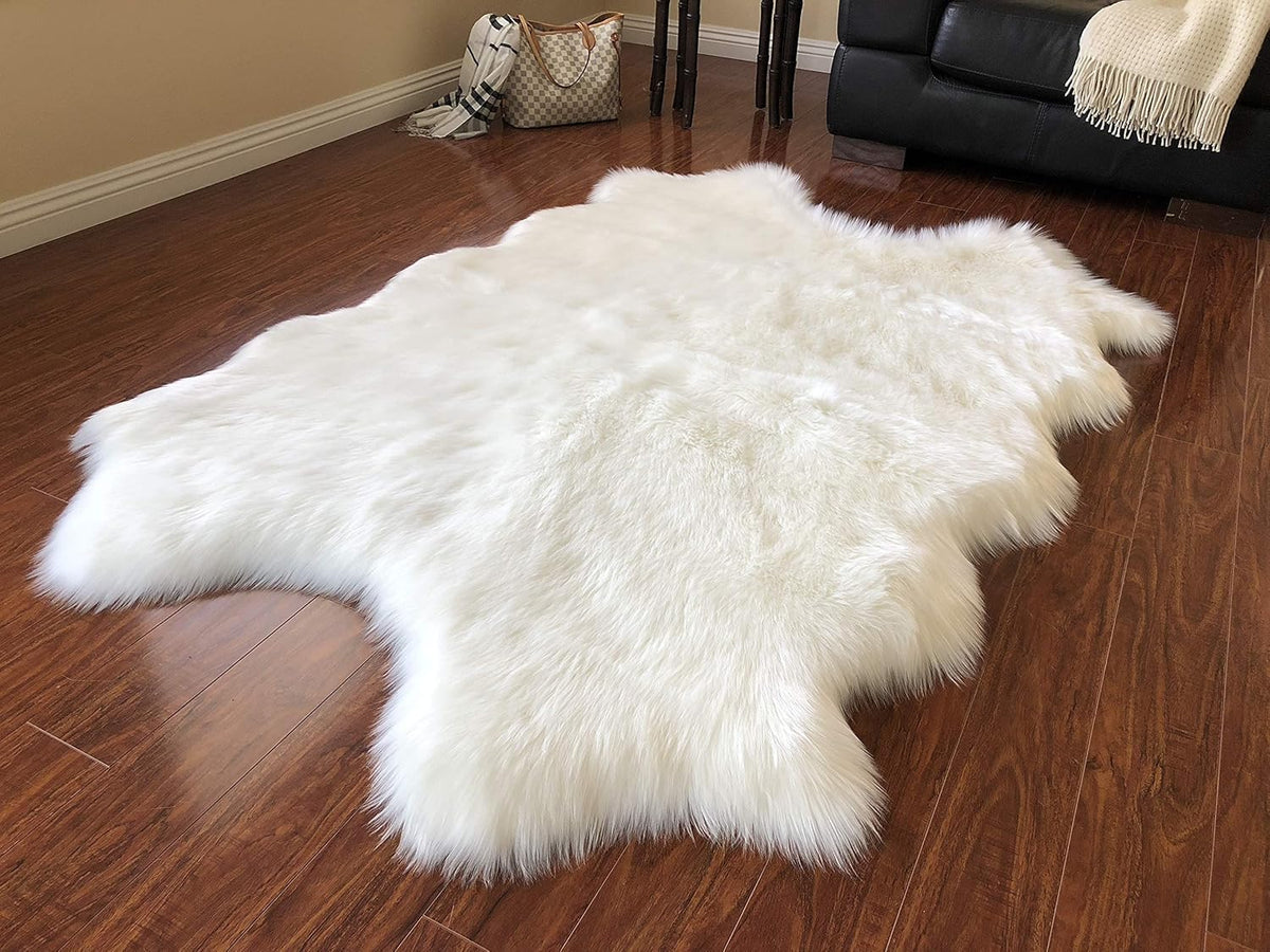 LAMBZY Faux Sheepskin Hypoallergenic Free Shape Silky Shag Rug, Luxury Shaggy Silky Plush Carpet