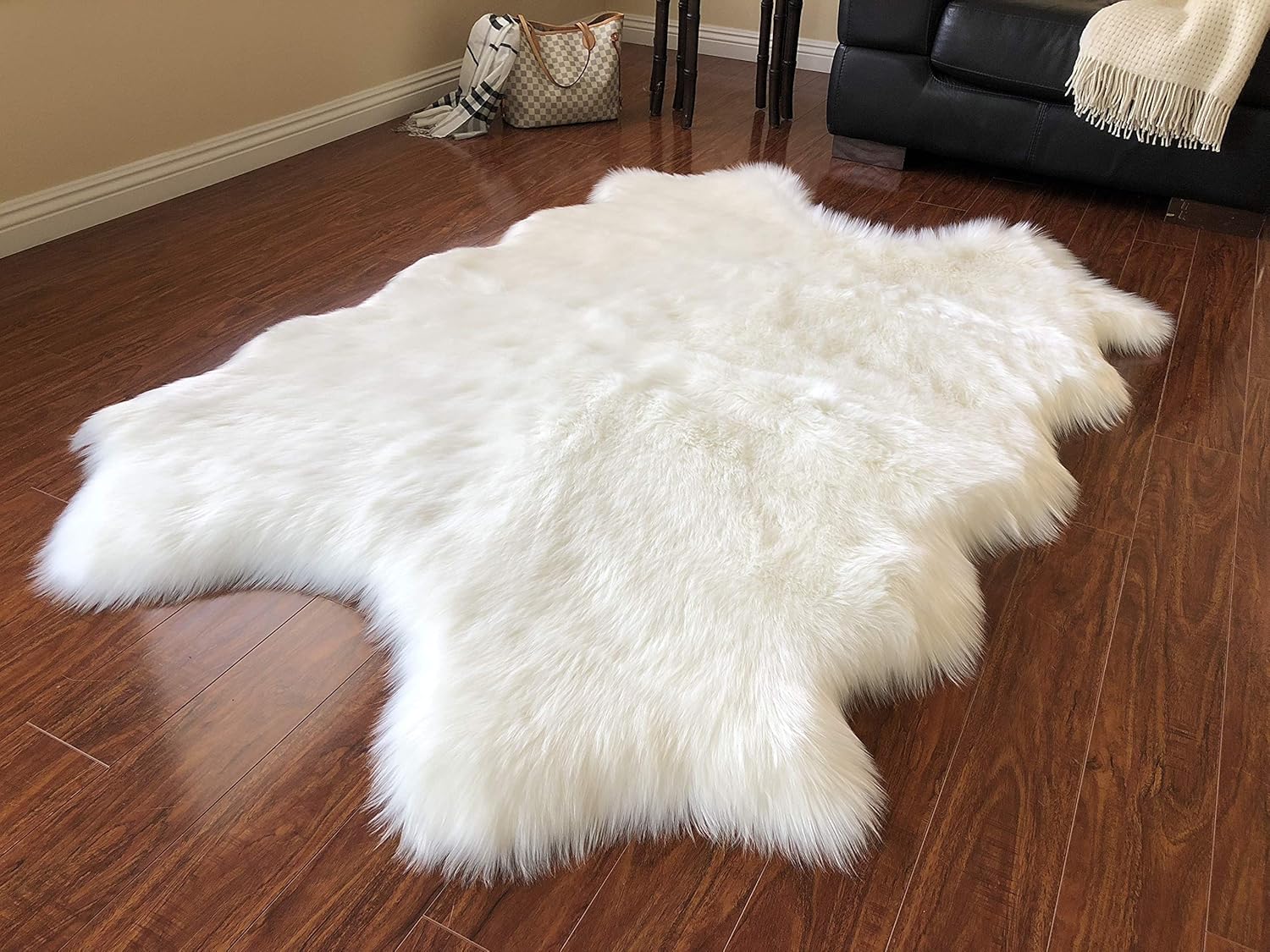 LAMBZY Faux Sheepskin Hypoallergenic Free Shape Silky Shag Rug, Luxury Shaggy Silky Plush Carpet