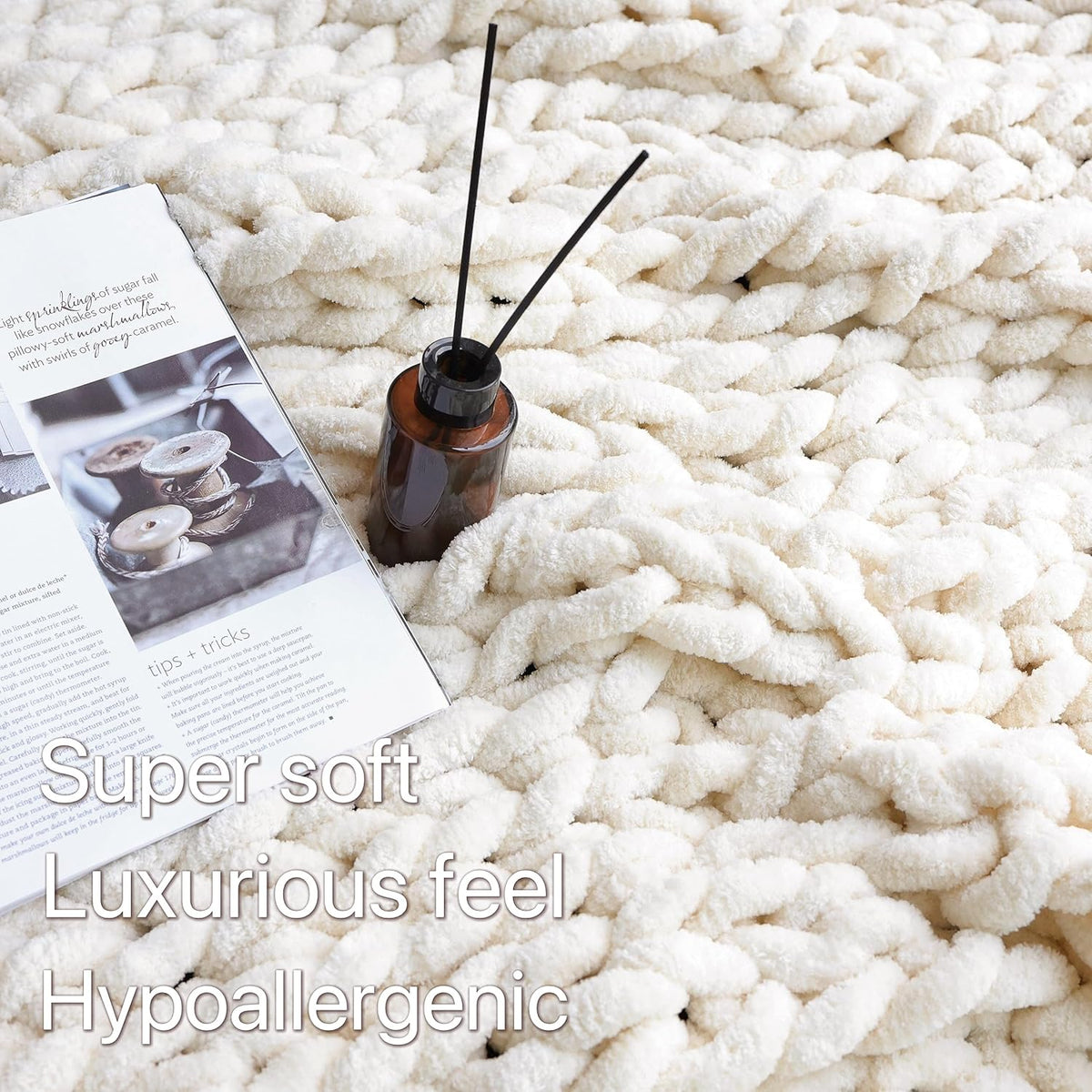 Maetoow Chenille Chunky Knit Blanket Throw （50×60 Inch）, Handmade Warm & Cozy Blanket Couch, Bed