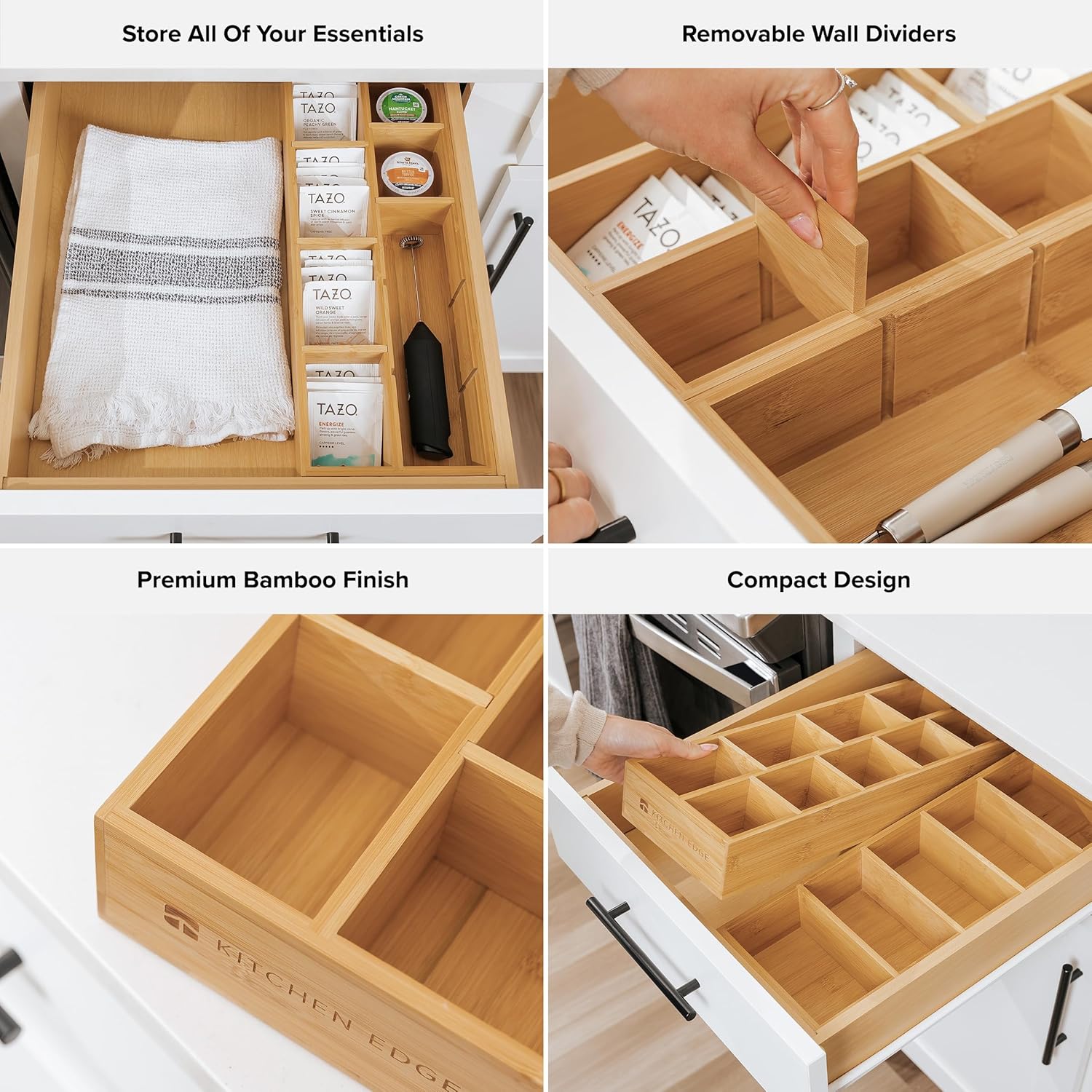 Premium Tea Bags and Coffee Pods Drawer Organizer – Small 9-Compartment Design with Removable Wall