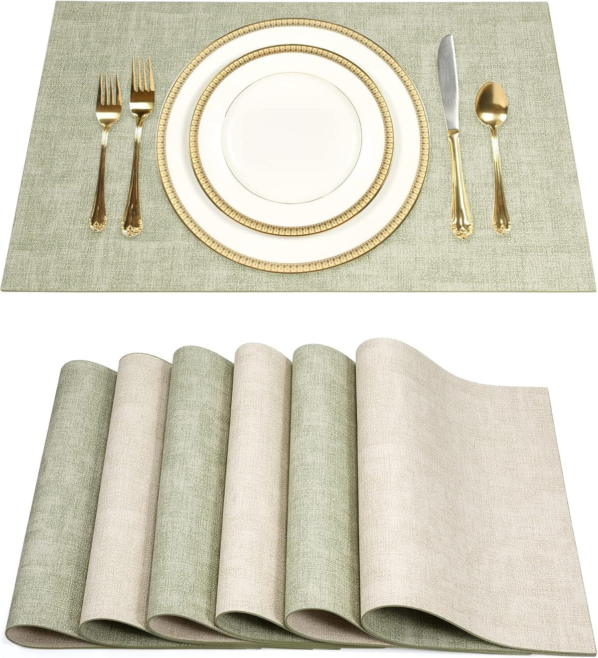 SUEH DESIGN Leather Placemats Set of 6 Reversible Table Mats Heat Resistant Waterproof No-Slip