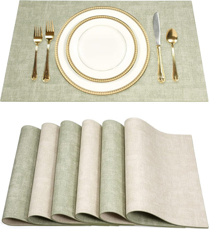 SUEH DESIGN Leather Placemats Set of 6 Reversible Table Mats Heat Resistant Waterproof No-Slip