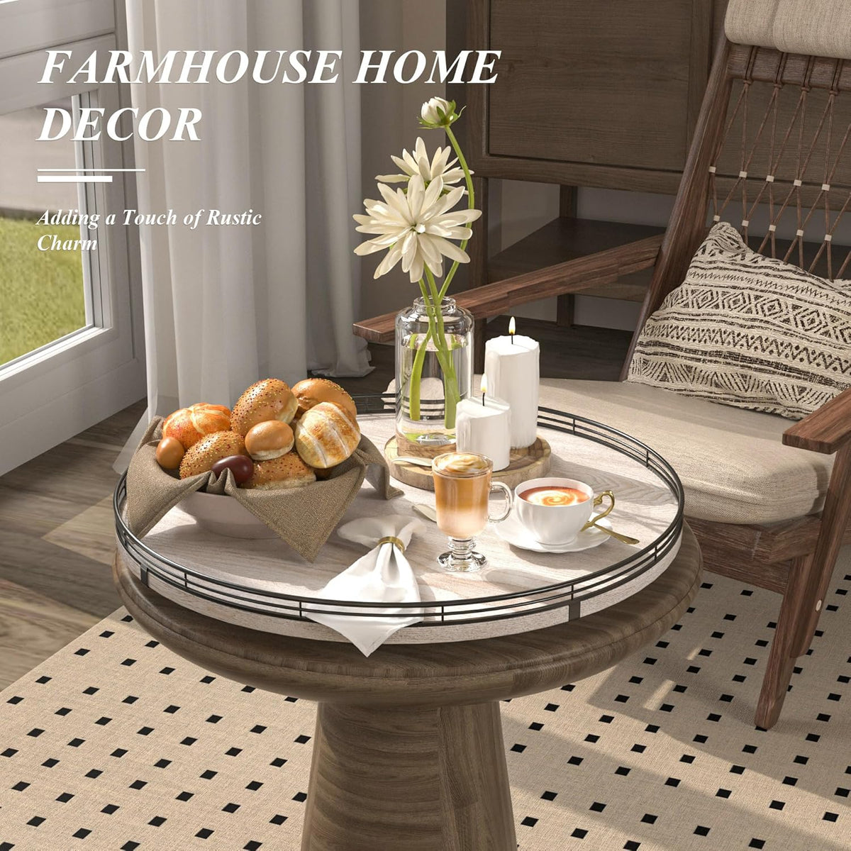 18" Lazy Susan Wood Turntable Organizer for Kitchen Decor, Farmhouse Round Wooden Lazy Susan