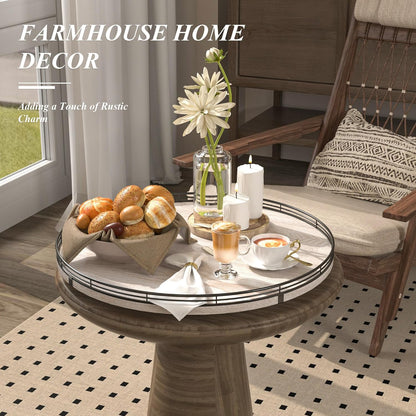 18" Lazy Susan Wood Turntable Organizer for Kitchen Decor, Farmhouse Round Wooden Lazy Susan
