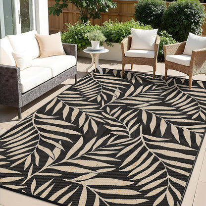 OLANLY Waterproof Outdoor Rug 9x12 ft, Reversible Outdoor Plastic Straw Rug with Leaf Pattern, RV