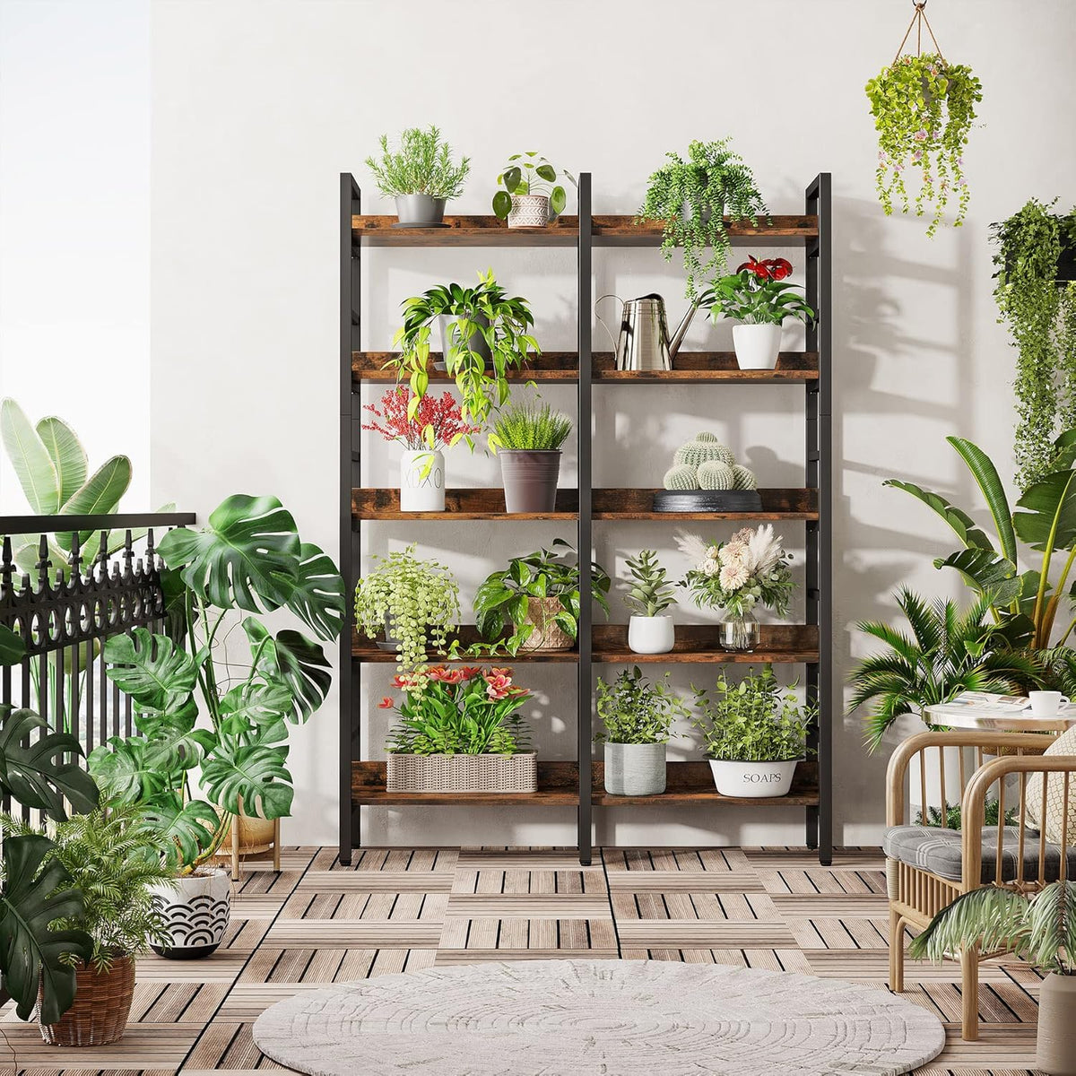 Tribesigns 5-Tier Industrial Bookshelf, 71”H x 47”W Etagere Bookcase, Freestanding Double Wide Book