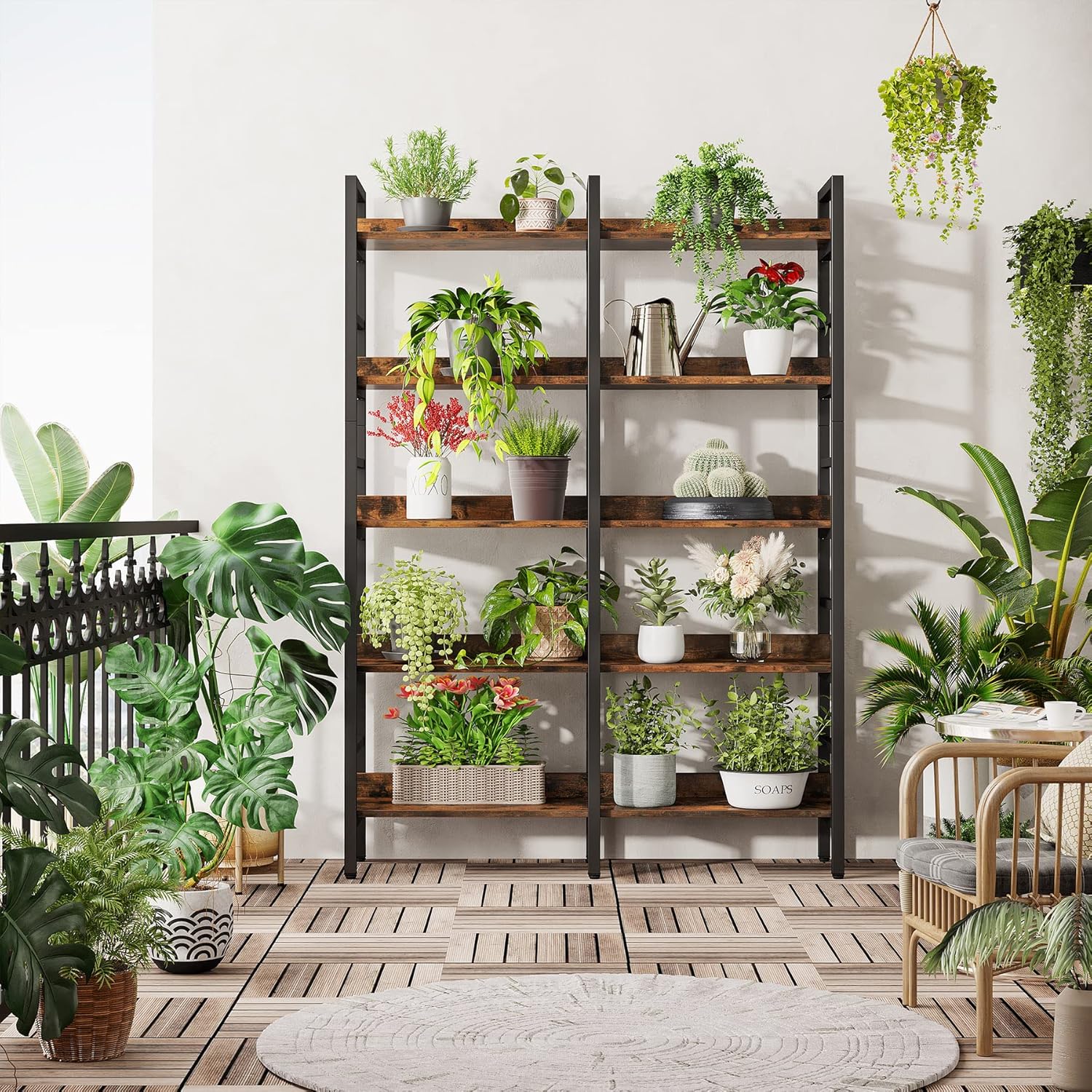 Tribesigns 5-Tier Industrial Bookshelf, 71”H x 47”W Etagere Bookcase, Freestanding Double Wide Book