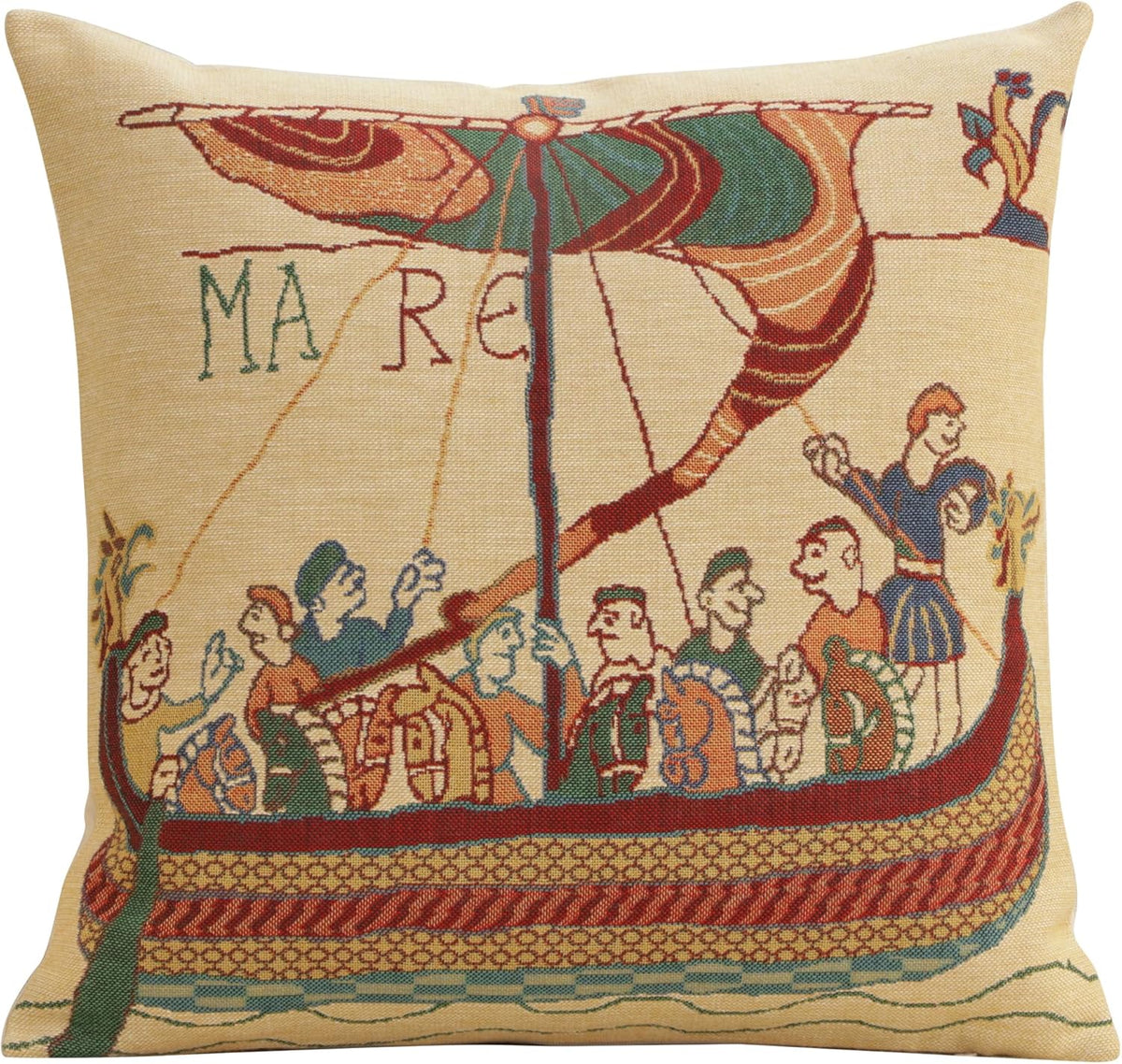 Charlotte Home Furnishings Bayeux Mare Throw Pillow Cover 16" x 16" – Medieval Ship Decorative