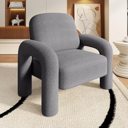 Modern Sherpa Accent Chair, Teddy Upholstered Arm Single Sofa, Cozy Fluffy Reading Chair for Living