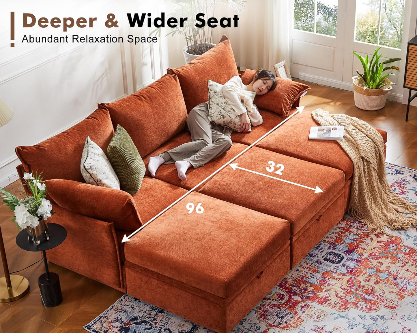 135.5" Oversized Modular Sectional Sofa, L Shaped Convertible Couch with Movable Ottoman, Large 6