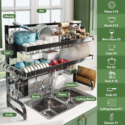 3 Tier Extra Large Stainless Steel Expandable Over The Sink Dish Drainer Drying Rack, Rust Proof