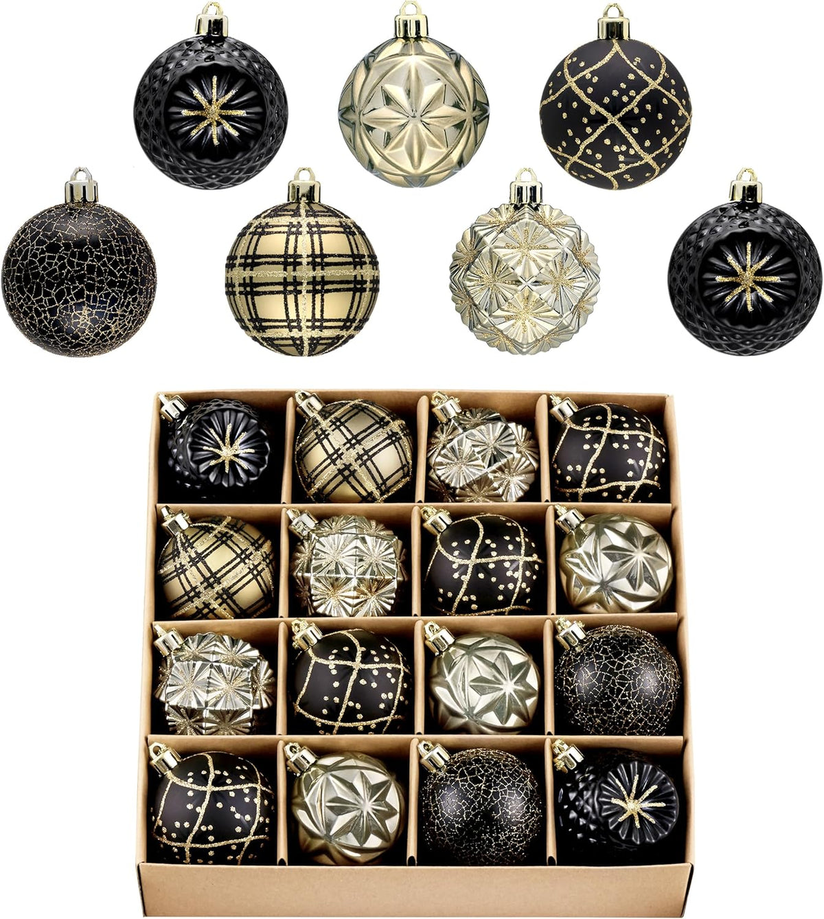 Valery Madelyn Ornaments for Christmas Trees, 16ct 2.36 Inches Black and Gold Shatterproof