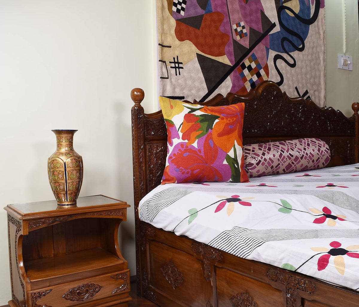 Floral Bloom Pillow Cover | Suzani Accent Pillowcase | Flower Accent Cushions | Hand Embroidered