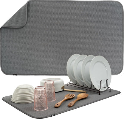 S&T INC. Dish Drying Mat Jumbo, 18” x 30”, Absorbent Microfiber Kitchen Counter Mat, Dish Drying