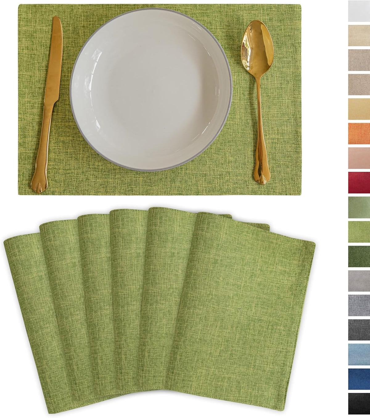Demetex Placemats Set of 6 Green Decorative Table Mats Modern Linen Placemats Washable Heat