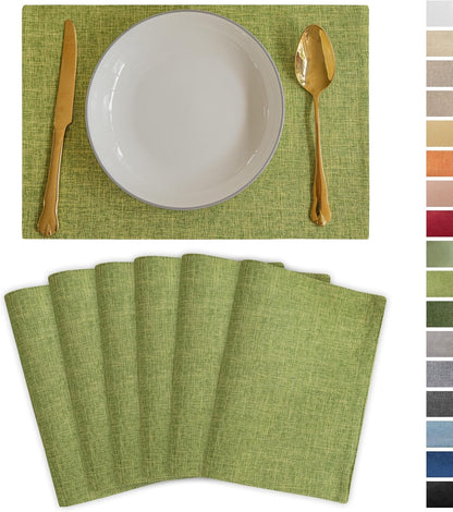 Demetex Placemats Set of 6 Green Decorative Table Mats Modern Linen Placemats Washable Heat