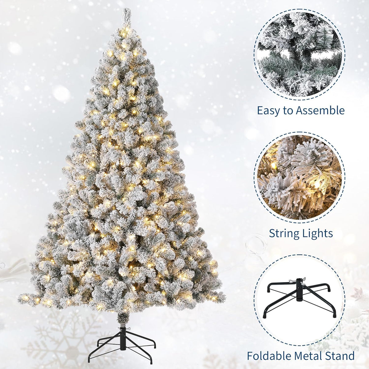 GarveeHome 7.5ft Prelit Artificial Christmas Tree with Warm White Lights, Snow Flocked Full Xmas