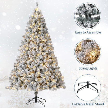 GarveeHome 9ft Prelit Artificial Christmas Tree with Warm White Lights, Snow Flocked Full Xmas Tree
