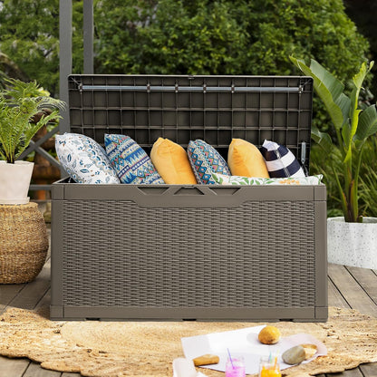 Flamaker Deck Box with Cushion 100 Gallon Waterproof Resin Storage Box with Air Rod Indoor Outdoor