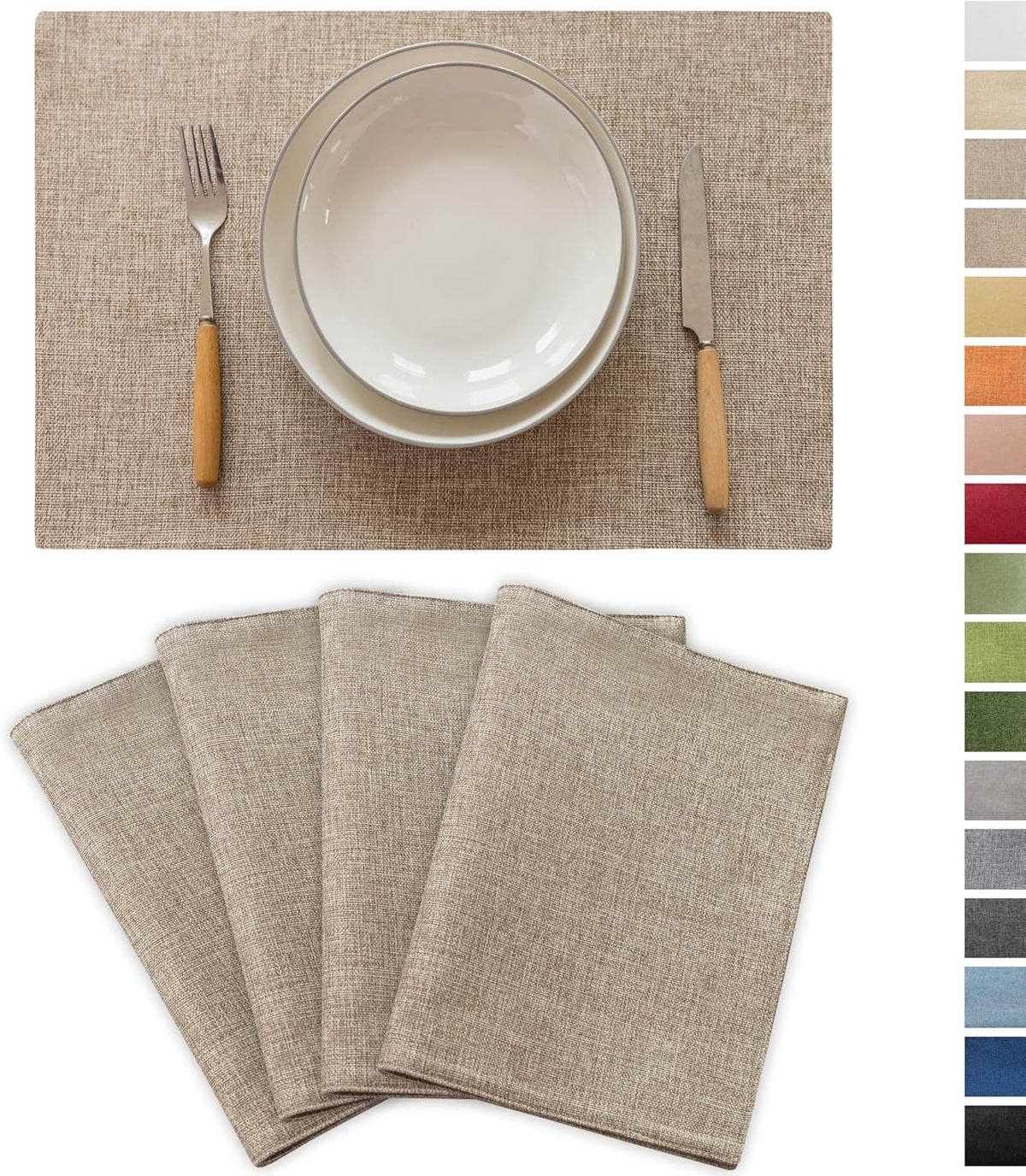 Demetex Linen Placemats Set of 4 Heat Resistant Wipeable Cloth Table Place Mats for Dining Table