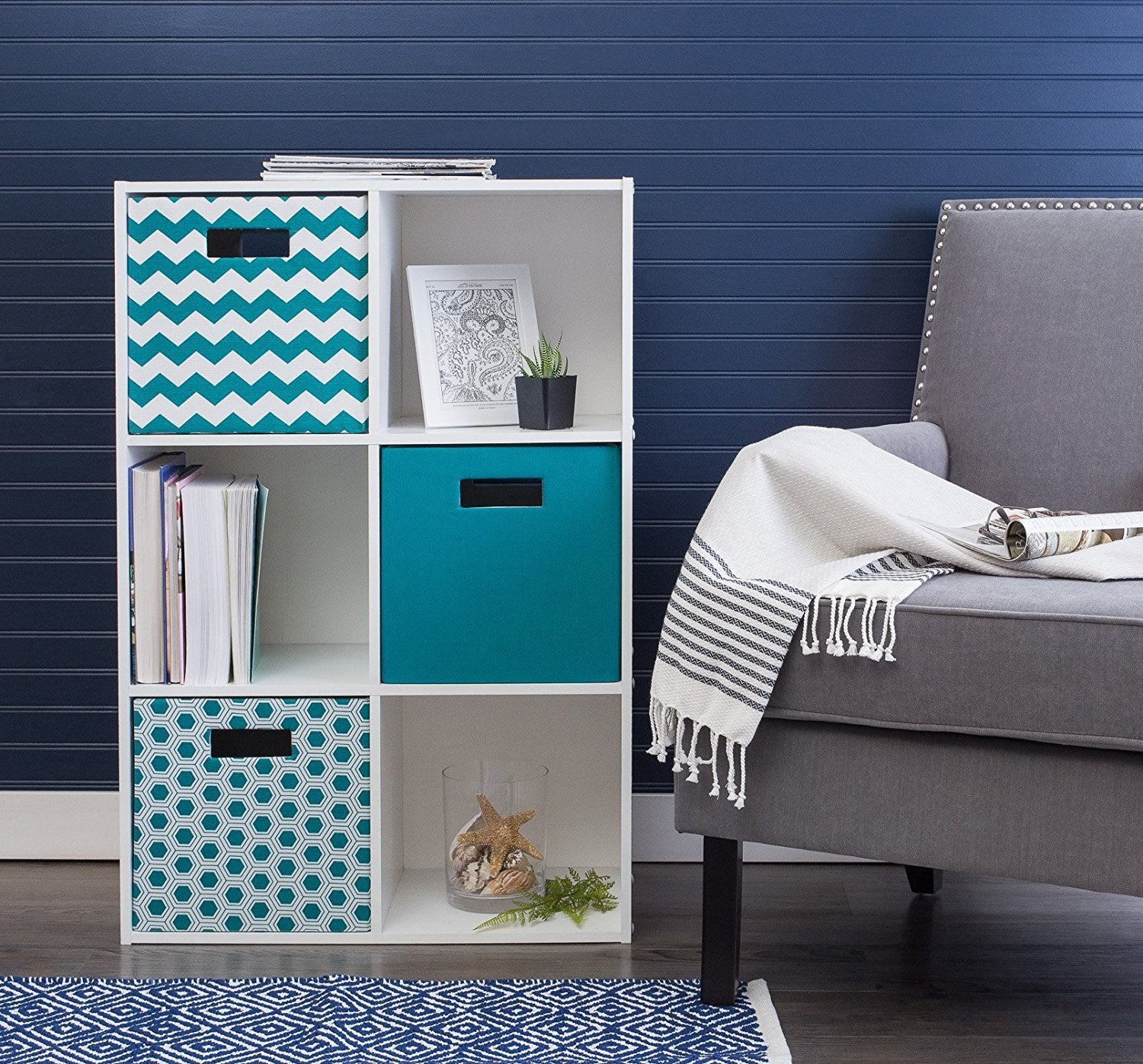 DII Collapsible Polyester Storage Cube, Chevron, Teal, Large