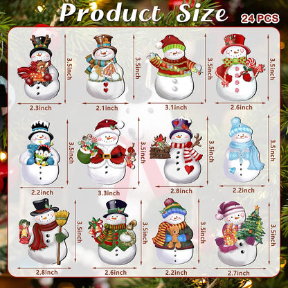 24 Pieces Christmas Snowman Wooden Ornaments Wood Hanging Decoration Set for Christmas Tree Hanging