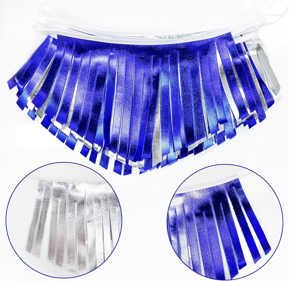 Royal Blue Silver Tassel Banner Metallic Fabric Pennant Bunting Flag for Graduation Birthday