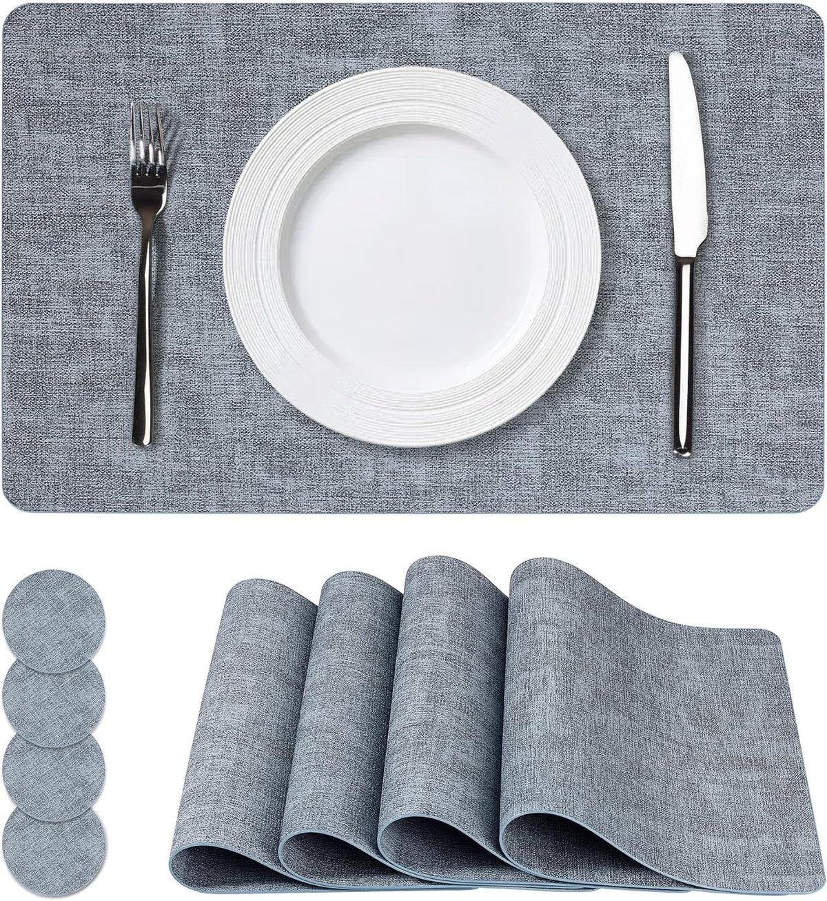 Vinyl Placemats Set of 4, Faux Leather Waterproof and Heat Resistant Place Mats, Washable Anti-Slip